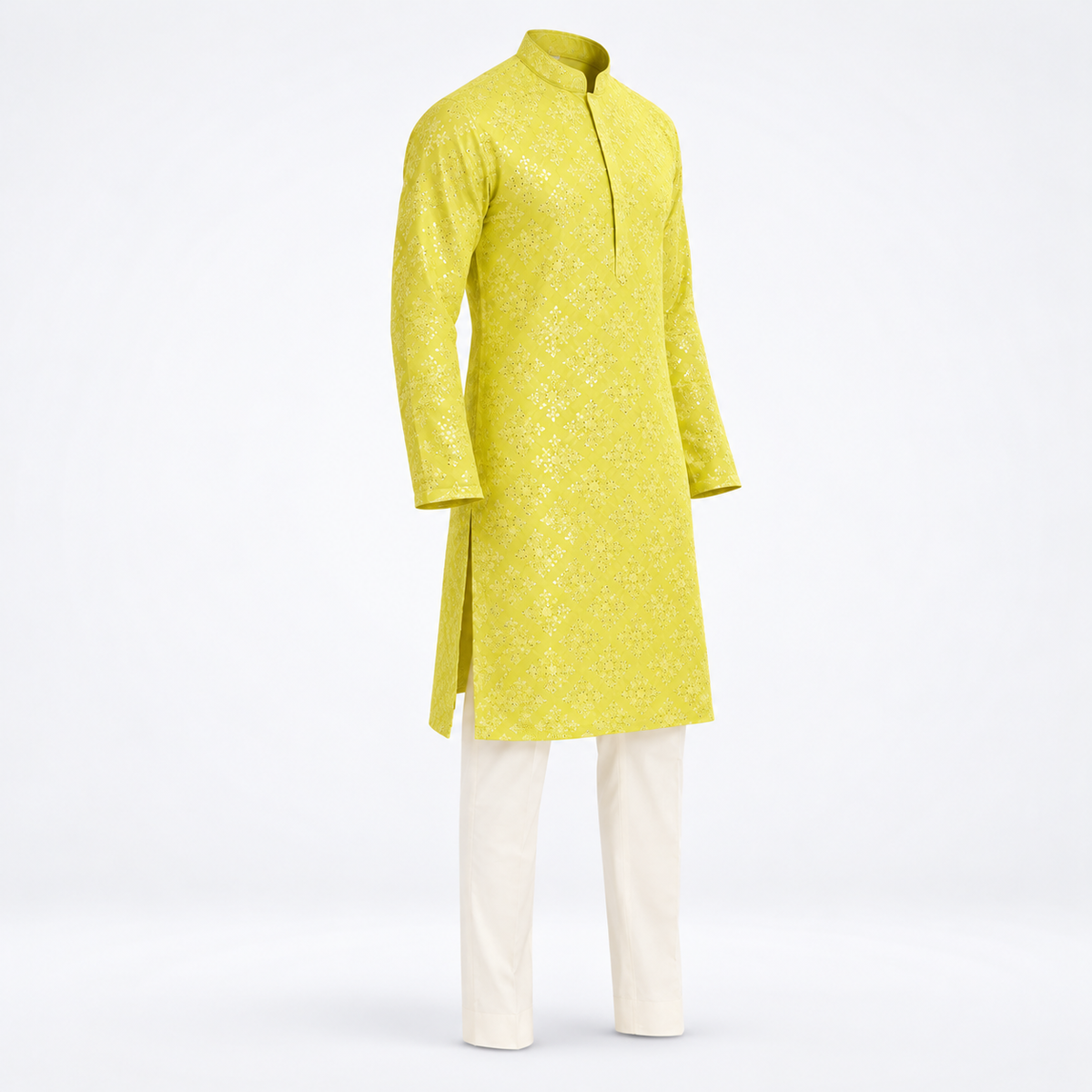 lime chikankari kurta