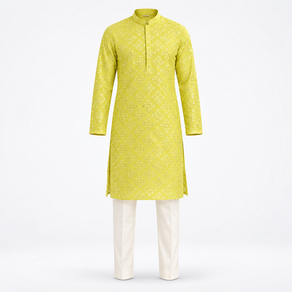 lime chikankari kurta