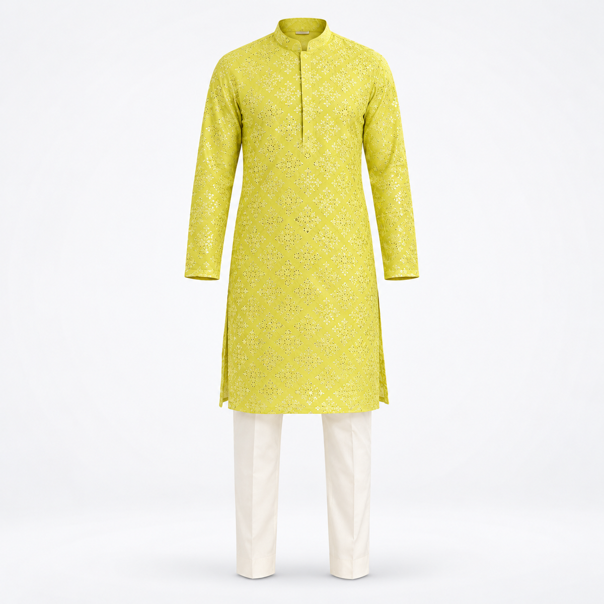 lime chikankari kurta