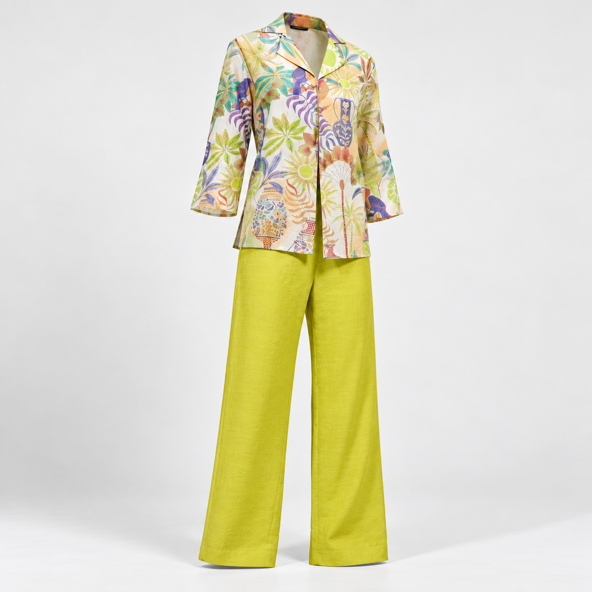 printed shirt & lime trousers co-ord