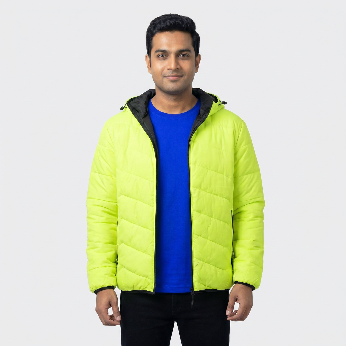neon green regular fit hooded jacket