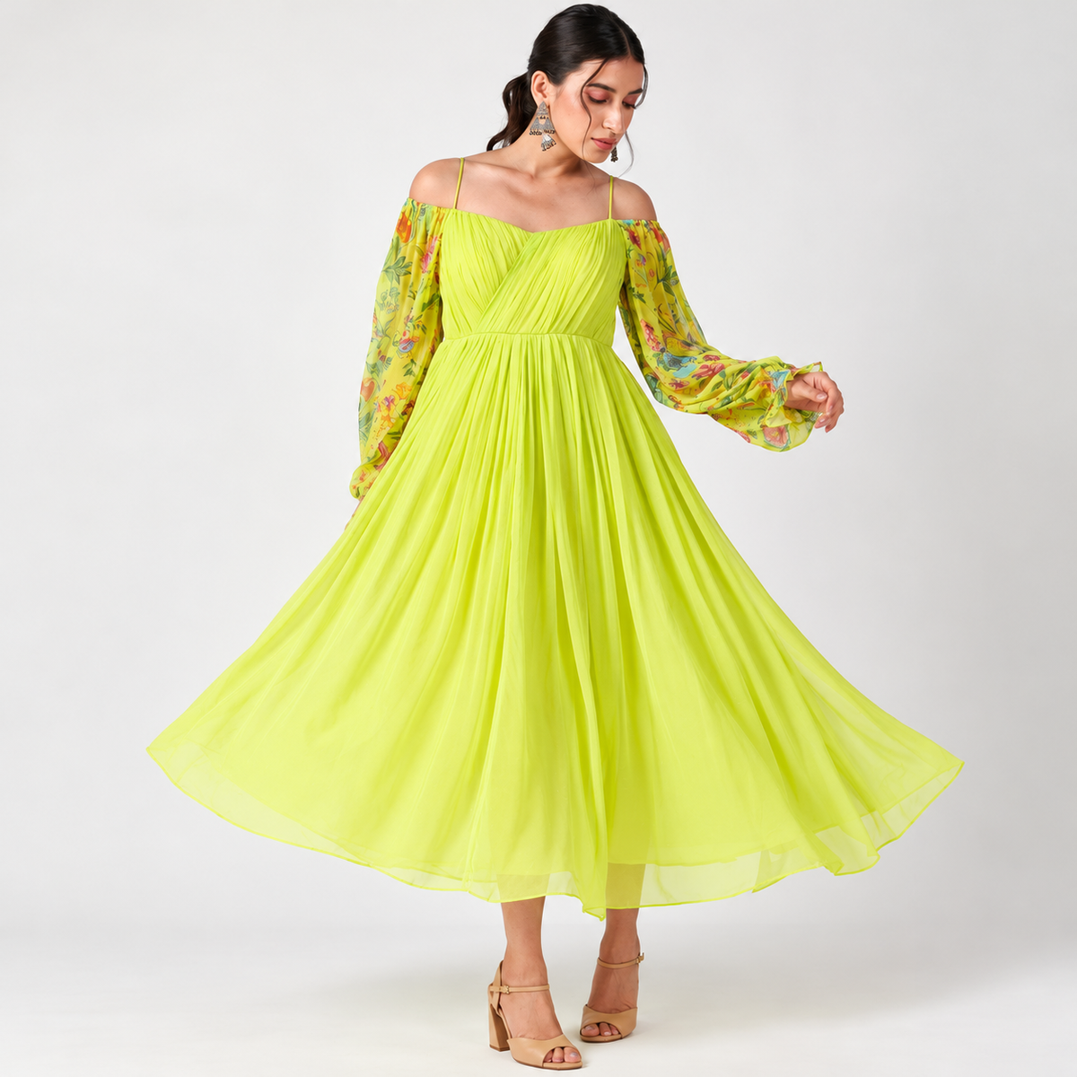 lime off-shoulder midi dress