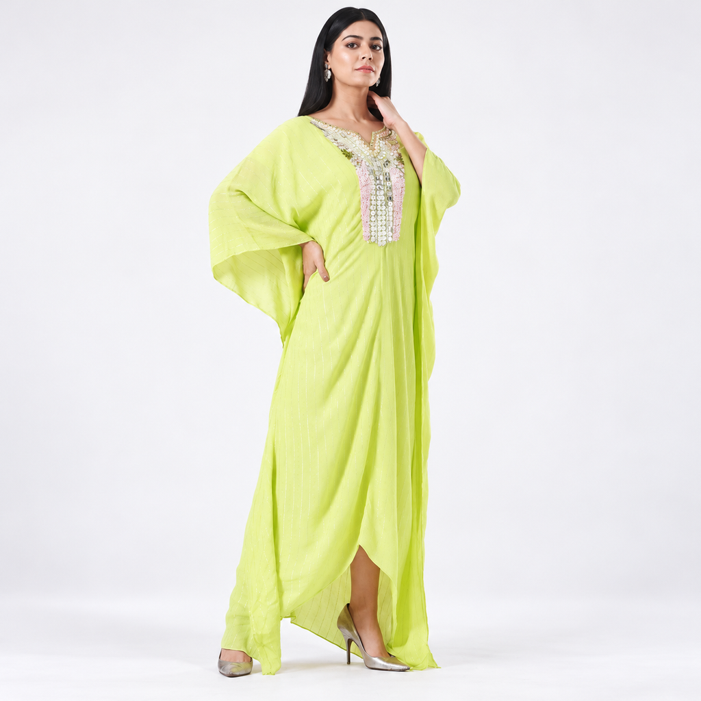 lime embellished kaftan
