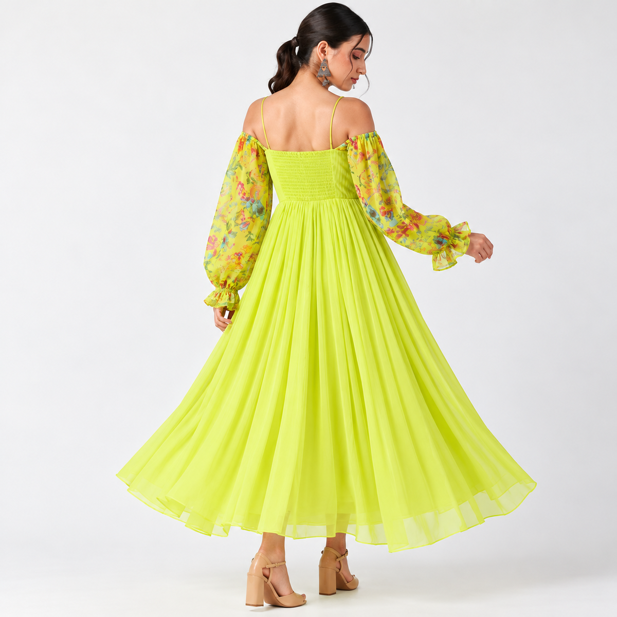 lime off-shoulder midi dress