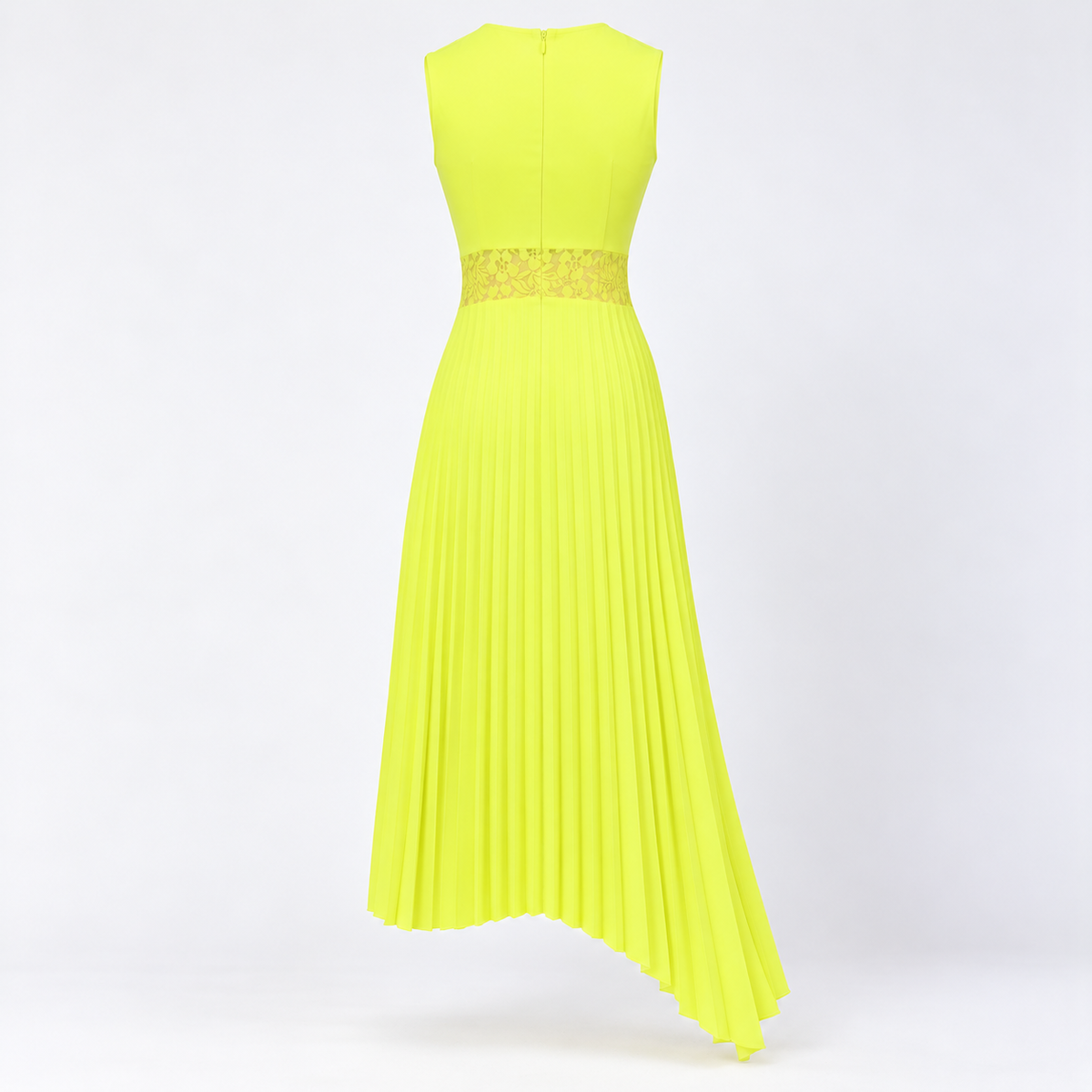 lime pleated midi dress