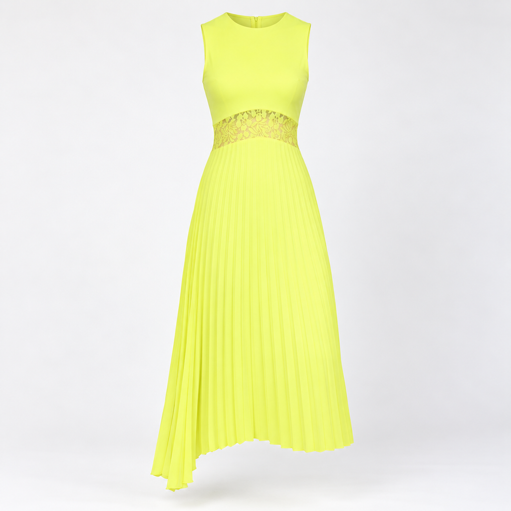 lime pleated midi dress