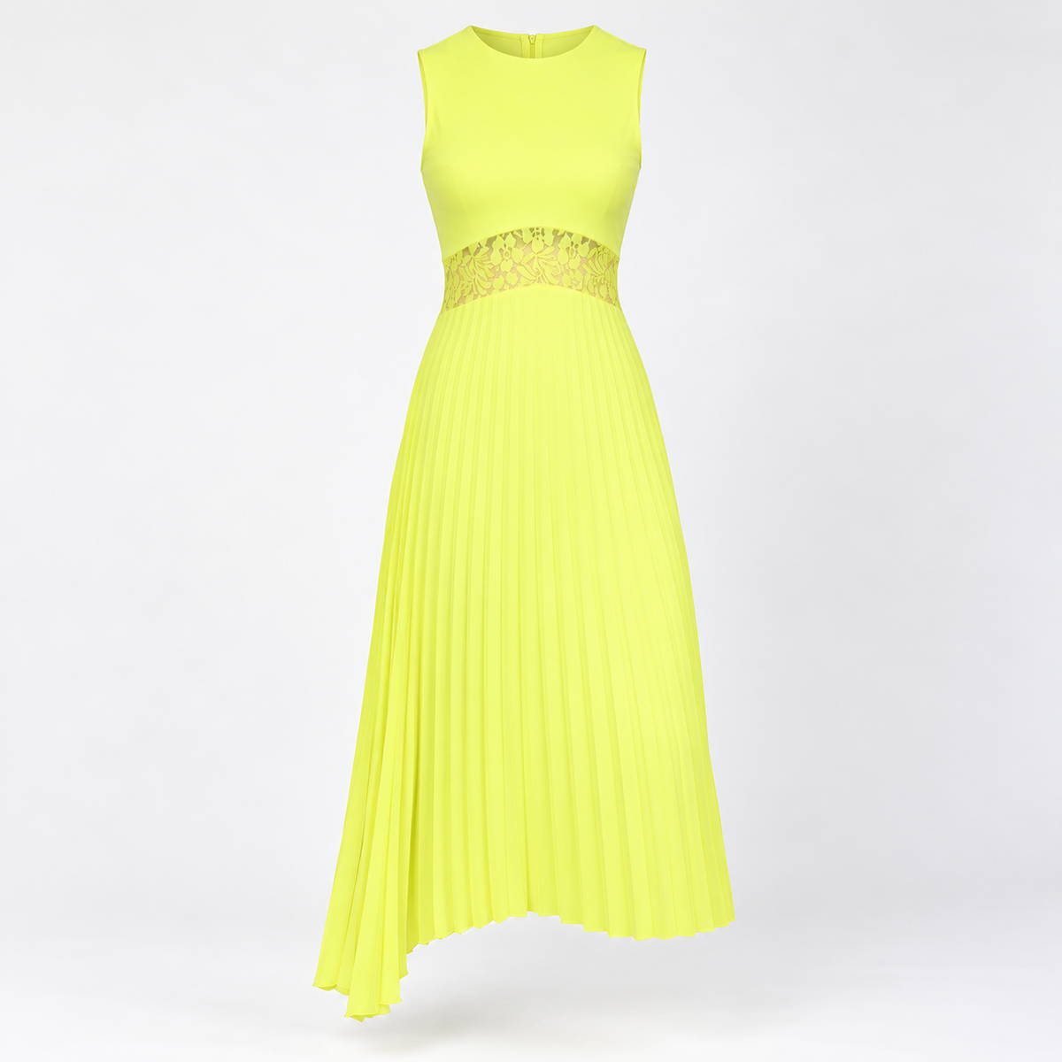 lime pleated midi dress