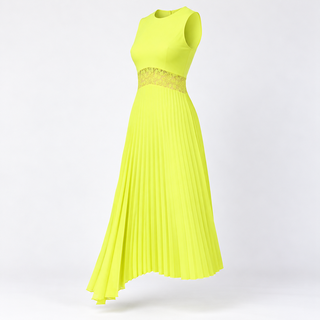 lime pleated midi dress