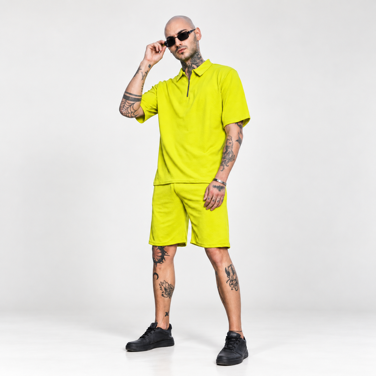 neon lime polo & shorts co-ord