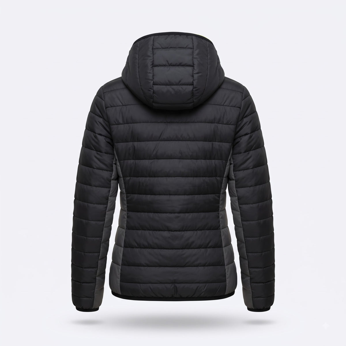 black puffer jacket with neon trim