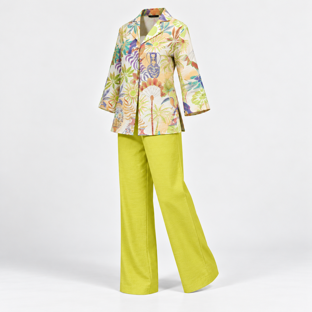 printed shirt & lime trousers co-ord