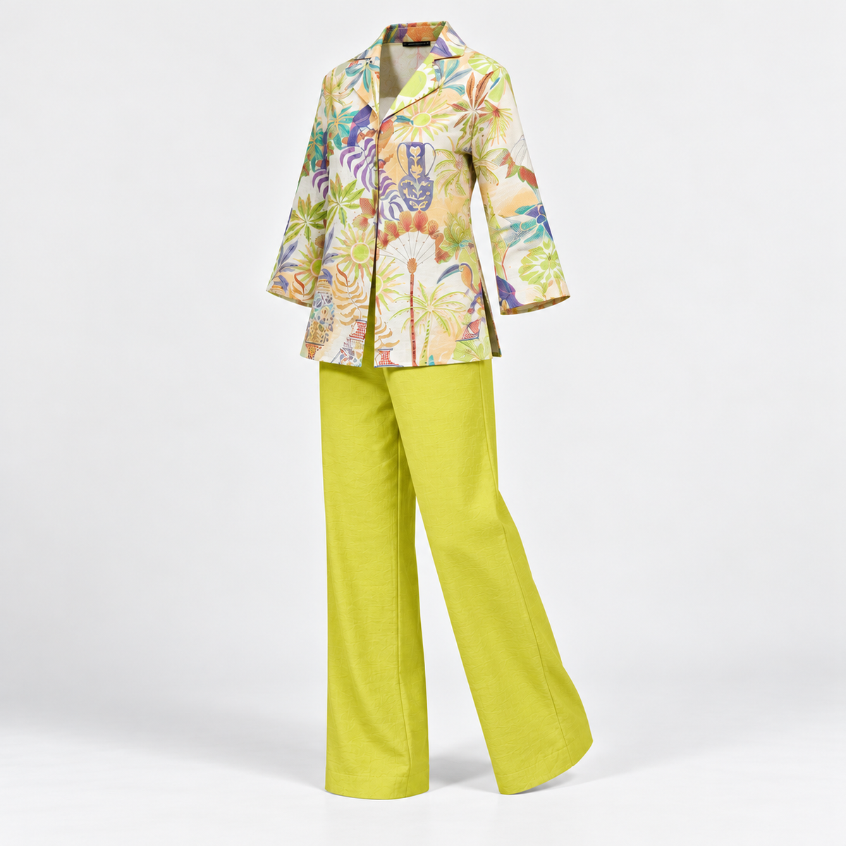 printed shirt & lime trousers co-ord