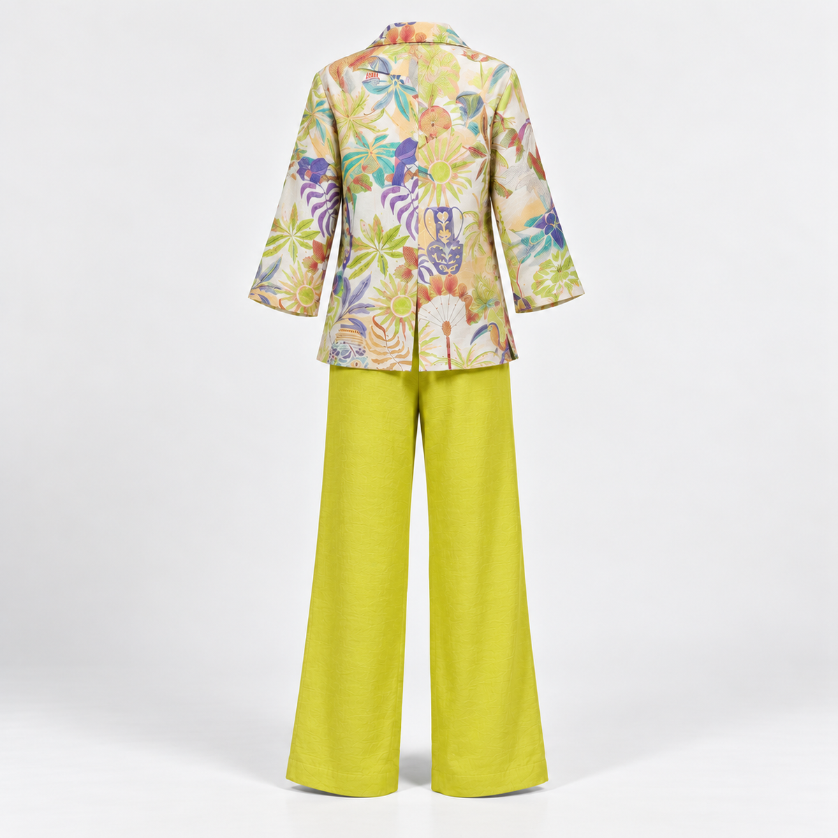 printed shirt & lime trousers co-ord